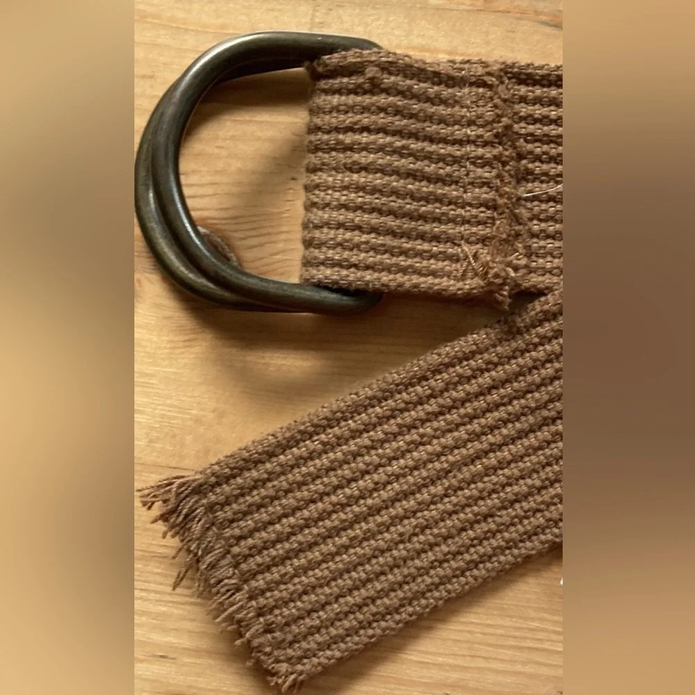 D-Ring Brown Woven Ribbed Canvas Belt 46”